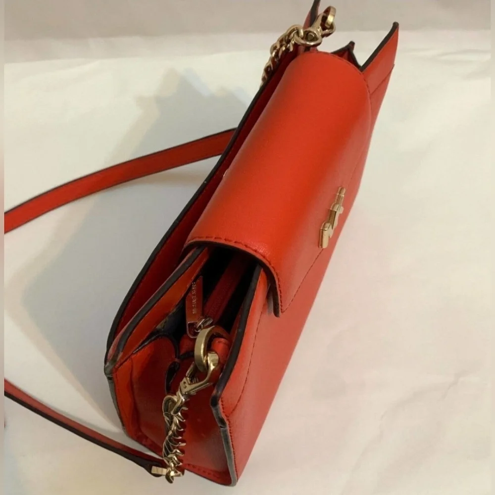 Red/Orange Michael Kors Clutch Crossbody Leather Bag